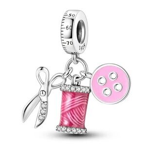 Sewing Seamstress Knitting Charm, fits Pandora Charm Bracelet, S925 Silver,